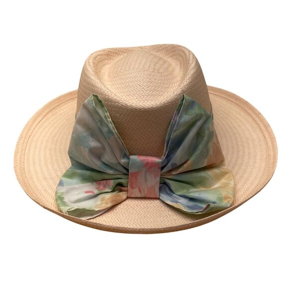 Derby Cap Womens Pink Straw Sun Hat With Floral Ribbon Bow Accent One Size - Picture 4 of 8